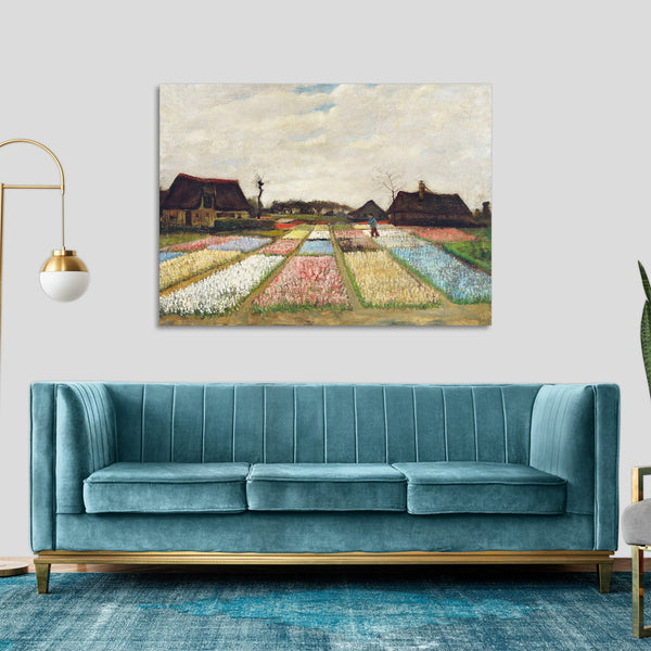 Quadro Stampa su Tela con Telaio in Legno Vincent van Gogh - Flower Beds in Holland