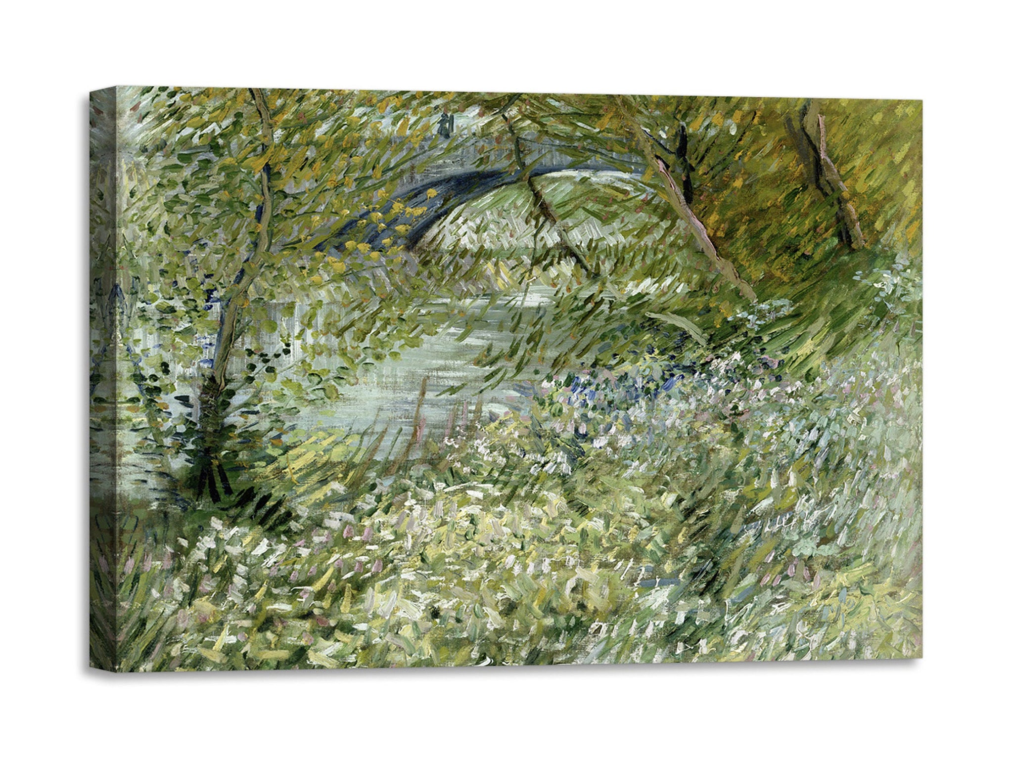 Quadro Stampa su Tela con Telaio in Legno Vincent van Gogh - River Bank in Springtime