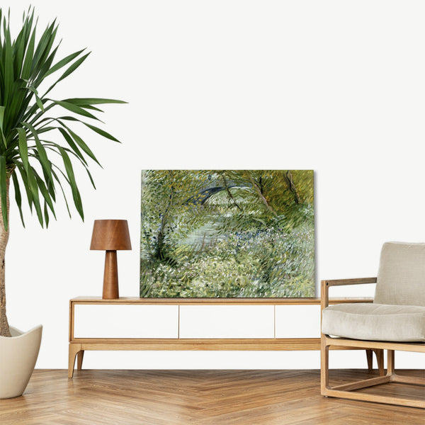 Quadro Stampa su Tela con Telaio in Legno Vincent van Gogh - River Bank in Springtime