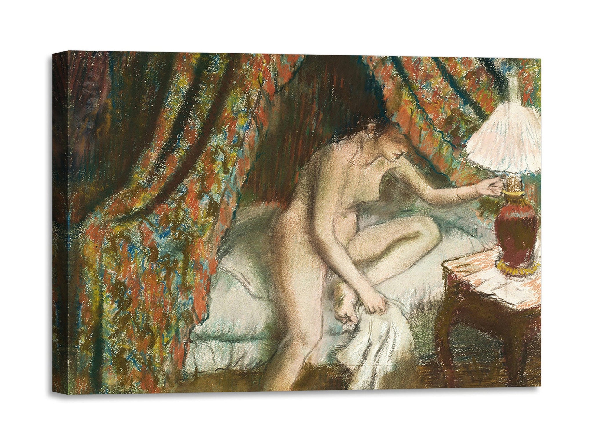 Quadro Stampa su Tela con Telaio in Legno Edgar Degas - Naked woman in bed. Retiring