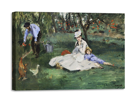 Quadro Stampa su Tela con Telaio in Legno Edouadr Manet - The Monet Family in Their Garden at Argenteuil