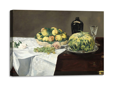 Quadro Stampa su Tela con Telaio in Legno Edouadr Manet - Still Life with Melon and Peaches