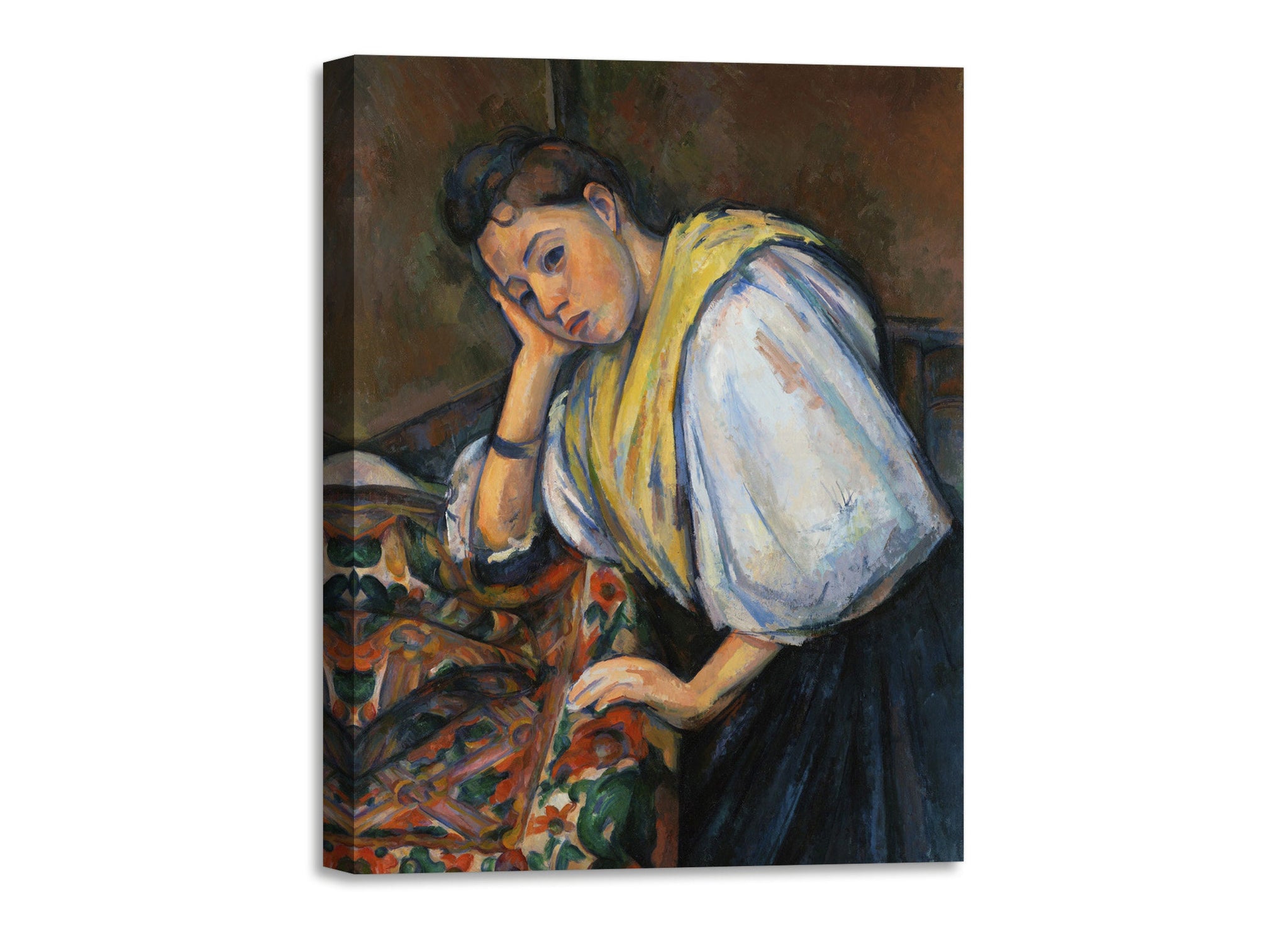 Quadro Stampa su Tela con Telaio in Legno Paul Cezanne - Young Italian Woman at a Table