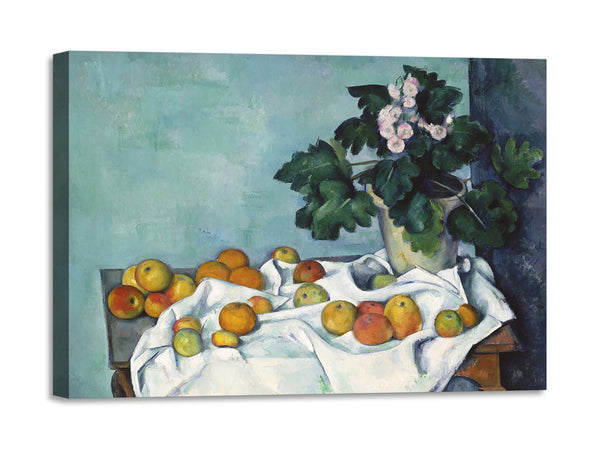 Quadro Stampa su Tela con Telaio in Legno Paul Cezanne - Still Life with Apples and a Pot of Primroses