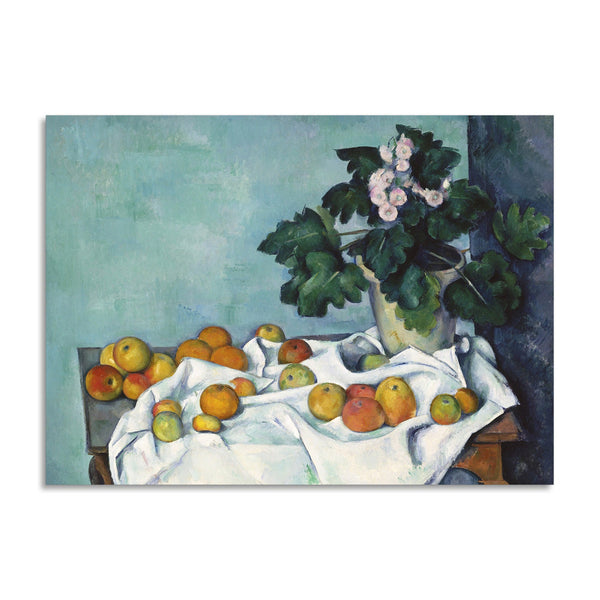 Quadro Stampa su Tela con Telaio in Legno Paul Cezanne - Still Life with Apples and a Pot of Primroses