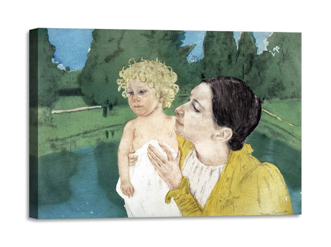 Quadro Stampa su Tela con Telaio in Legno Mary Cassatt - By the Pond
