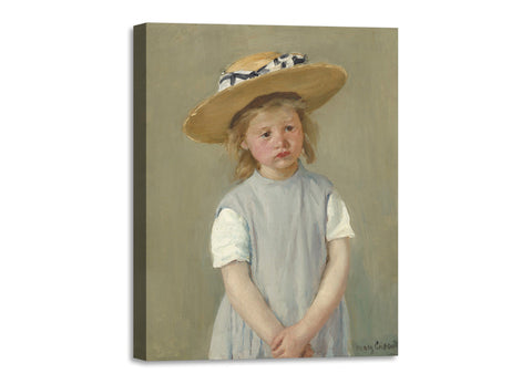 Quadro Stampa su Tela con Telaio in Legno Mary Cassatt - Child in a Straw Hat