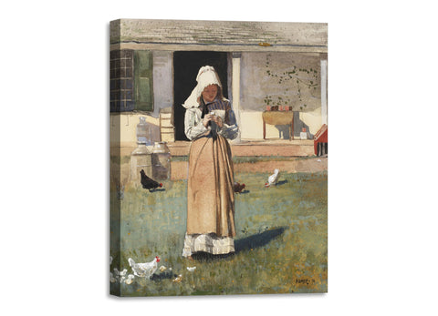 Quadro Stampa su Tela con Telaio in Legno Winslow Homer - A Sick Chicken