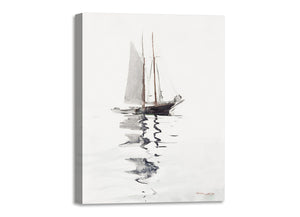 Quadro Stampa su Tela con Telaio in Legno Winslow Homer - Two–masted Schooner with Dory