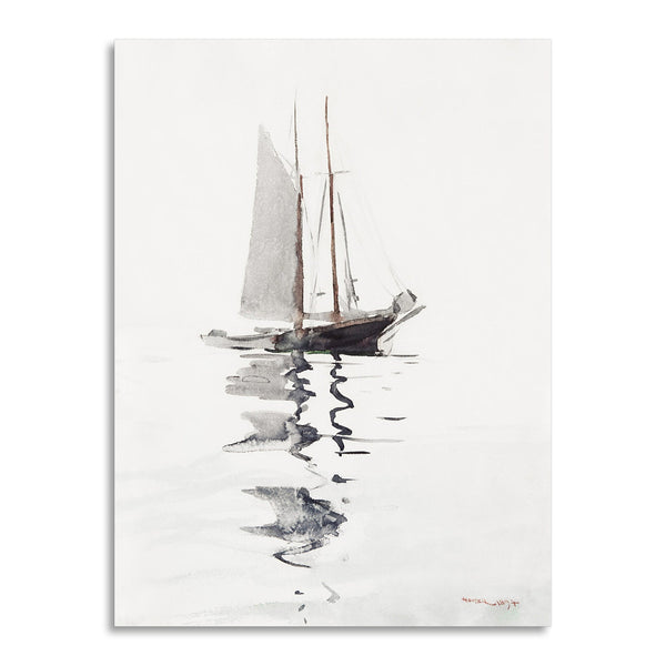 Quadro Stampa su Tela con Telaio in Legno Winslow Homer - Two–masted Schooner with Dory