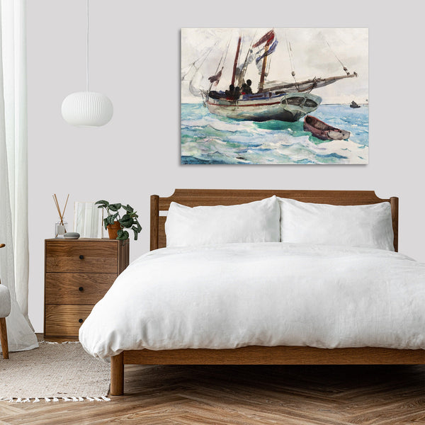 Quadro Stampa su Tela con Telaio in Legno Winslow Homer - Schooner–Nassau