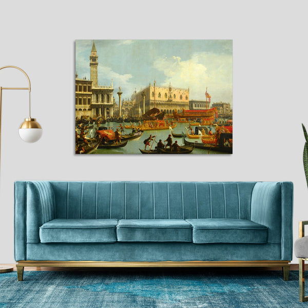 Quadro Stampa su Tela con Telaio in Legno Canaletto - Il ritorno del Bucintoro al molo davanti a Palazzo Ducale