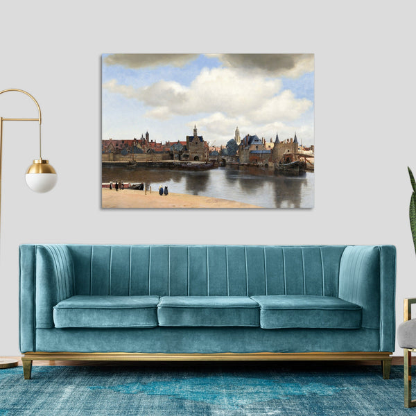 Quadro Stampa su Tela con Telaio in Legno Johannes Vermeer - View of Delft