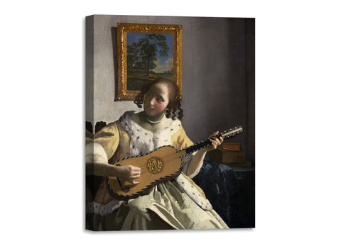 Quadro Stampa su Tela con Telaio in Legno Johannes Vermeer - The Guitar Player