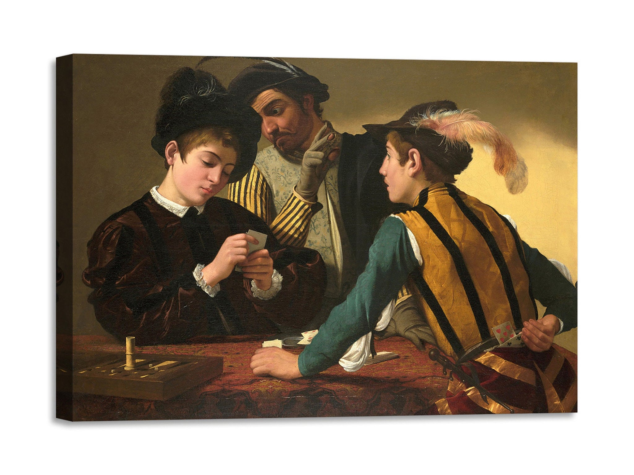 Quadro Stampa su Tela con Telaio in Legno Caravaggio - The Cardsharps