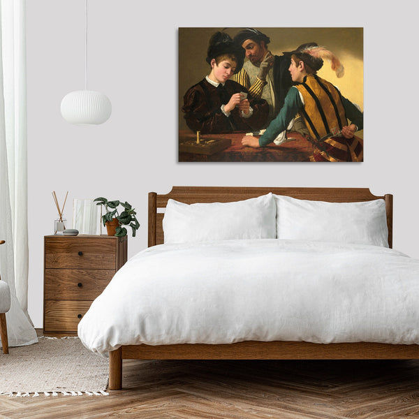 Quadro Stampa su Tela con Telaio in Legno Caravaggio - The Cardsharps