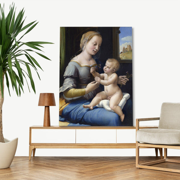 Quadro Stampa su Tela con Telaio in Legno Raffaello Sanzio - The Madonna of the Pinks