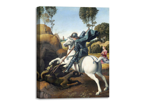 Quadro Stampa su Tela con Telaio in Legno Raffaello Sanzio - Saint George and the Dragon
