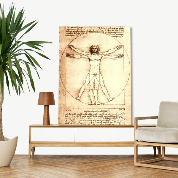 Quadro Stampa su Tela con Telaio in Legno Leonardo da Vinci - Vitruvian Man