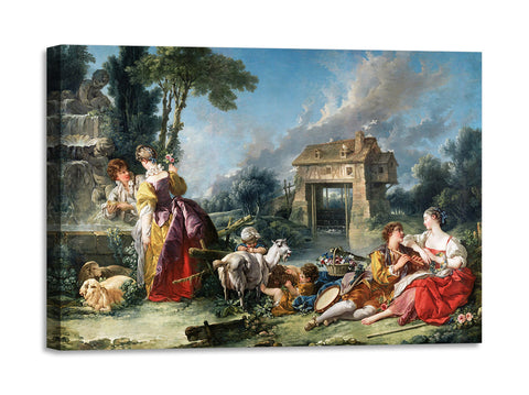Quadro Stampa su Tela con Telaio in Legno Francois Boucher - The Fountain of Love
