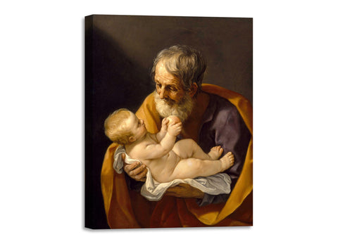 Quadro Stampa su Tela con Telaio in Legno Guido Reni - Saint Joseph and the Christ Child