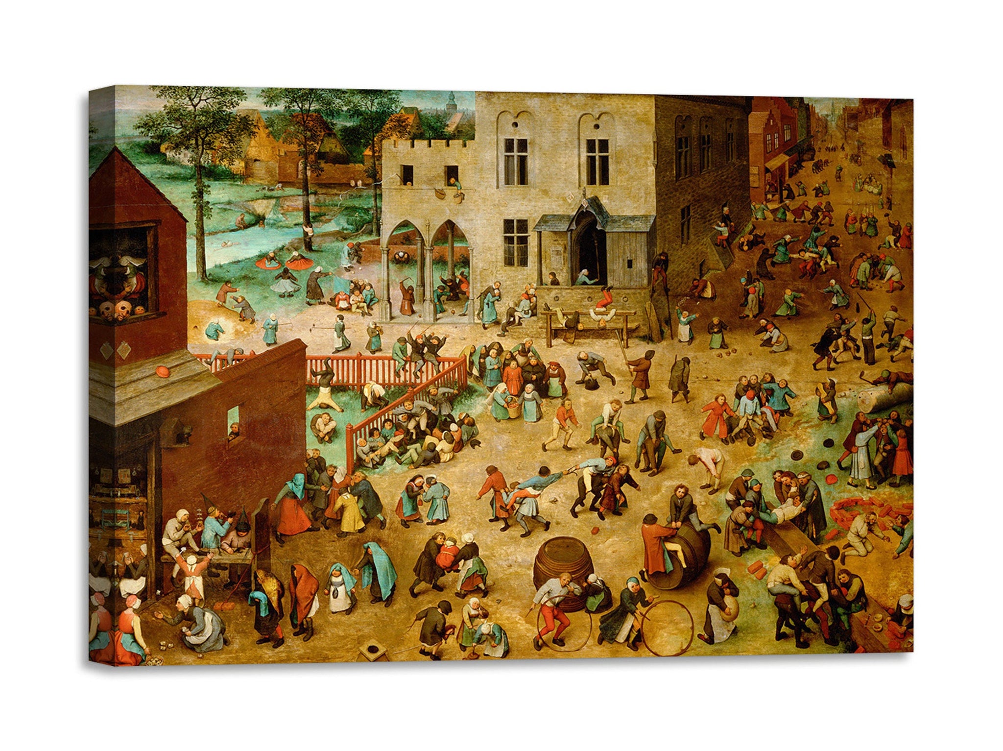 Quadro Stampa su Tela con Telaio in Legno Pieter Bruegel the Elder - Children’s Games