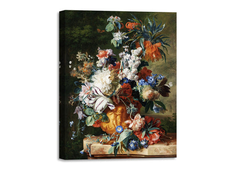 Quadro Stampa su Tela con Telaio in Legno Jan van Huysum - Bouquet of Flowers in an Urn