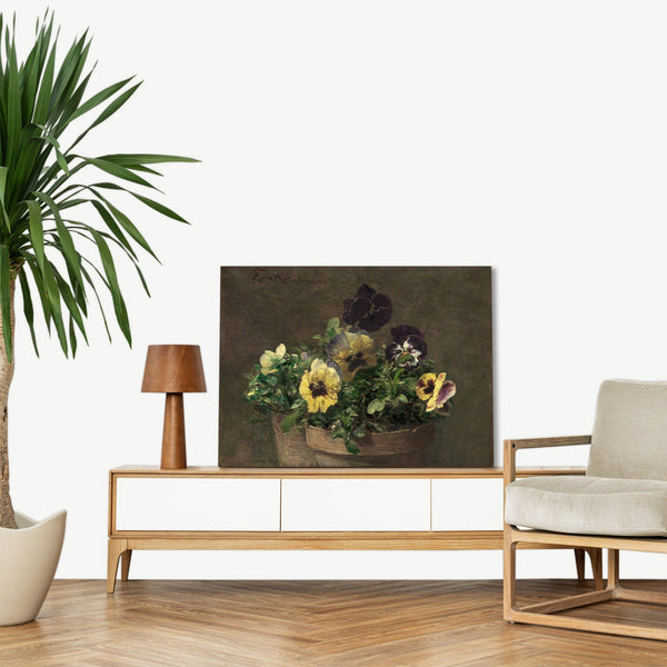 Quadro Stampa su Tela con Telaio in Legno Henri Fantin–Latour - Potted Pansies