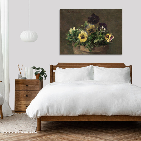 Quadro Stampa su Tela con Telaio in Legno Henri Fantin–Latour - Potted Pansies