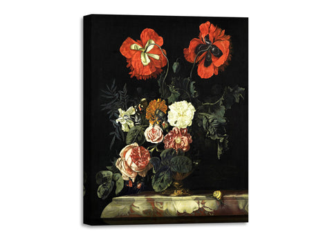 Quadro Stampa su Tela con Telaio in Legno Nicolaes Lachtropius - Still Life with Flowers