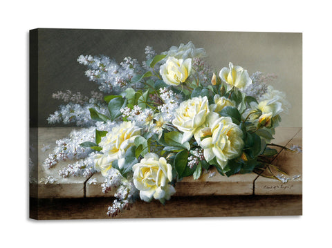 Quadro Stampa su Tela con Telaio in Legno Raoul De Longpre - A Still Life with Roses