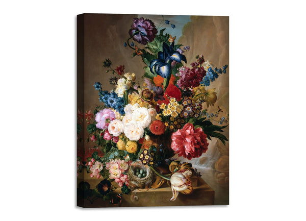 Quadro Stampa su Tela con Telaio in Legno Jan Van Os - Poppies, Peonies and other Flowers in a Terracotta Vase