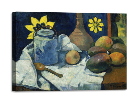 Quadro Stampa su Tela con Telaio in Legno Paul Gauguin - Still Life with Teapot and Fruit