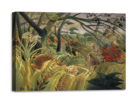 Quadro Stampa su Tela con Telaio in Legno Henri Rousseau - Tiger in a Tropical Storm