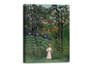 Quadro Stampa su Tela con Telaio in Legno Henri Rousseau - Woman Walking in an Exotic Forest