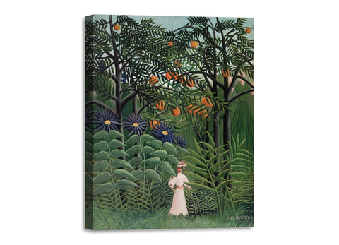 Quadro Stampa su Tela con Telaio in Legno Henri Rousseau - Woman Walking in an Exotic Forest