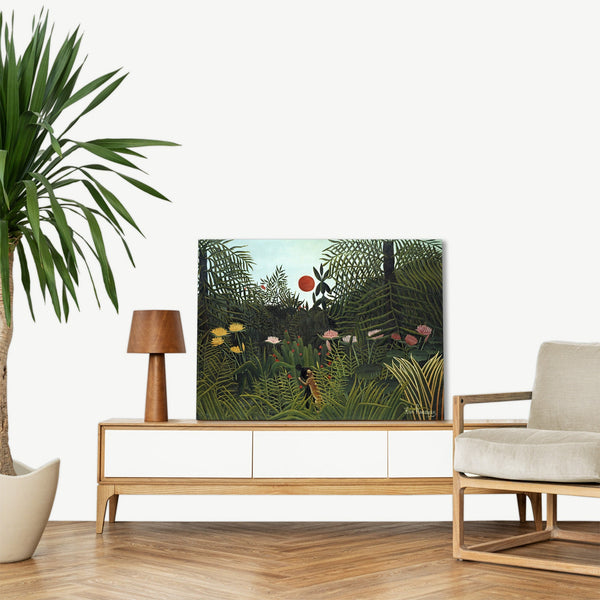 Quadro Stampa su Tela con Telaio in Legno Henri Rousseau - Virgin Forest with Sunset