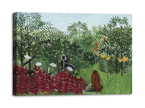 Quadro Stampa su Tela con Telaio in Legno Henri Rousseau - Tropical Forest with Monkeys