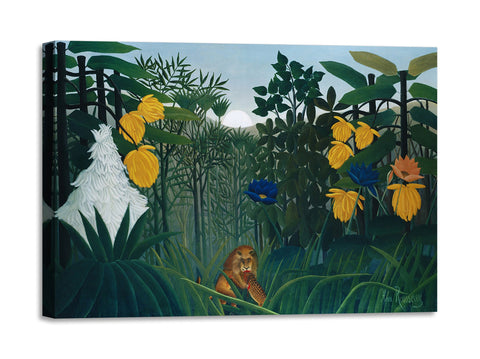 Quadro Stampa su Tela con Telaio in Legno Henri Rousseau - The Repast of the Lion
