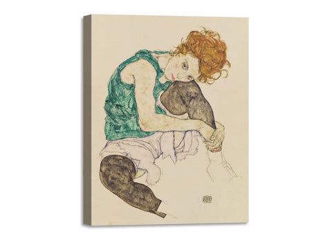 Quadro Stampa su Tela con Telaio in Legno Egon Schiele - Seated Womanwith Bent Knee