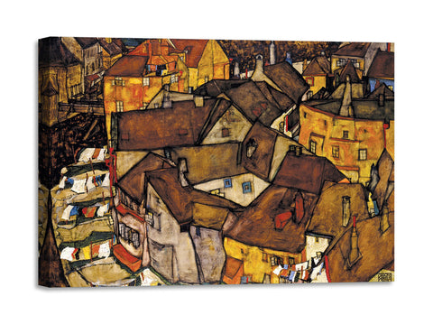 Quadro Stampa su Tela con Telaio in Legno Egon Schiele - Crescent of Houses, The Small City V