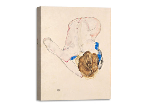 Quadro Stampa su Tela con Telaio in Legno Egon Schiele - Nude with Blue Stockings