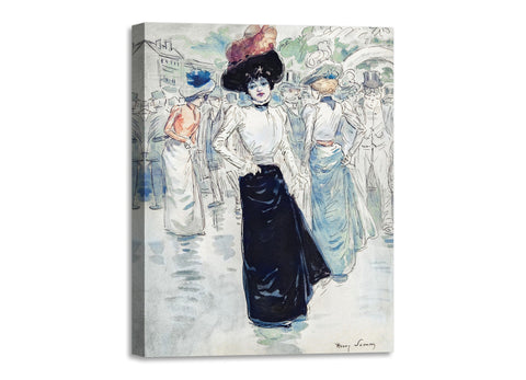 Quadro Stampa su Tela con Telaio in Legno Henry Somm - A Parisienne on a Crowded Street