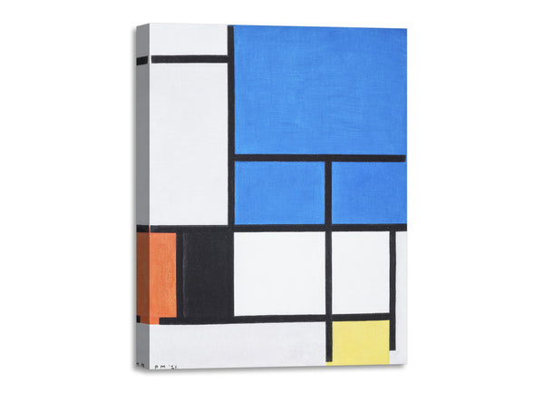 Quadro Stampa su Tela con Telaio in Legno Piet Mondrian - Composition with Large Blue Plane, Red, Black, Yellow, and Gray