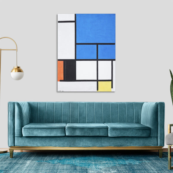 Quadro Stampa su Tela con Telaio in Legno Piet Mondrian - Composition with Large Blue Plane, Red, Black, Yellow, and Gray