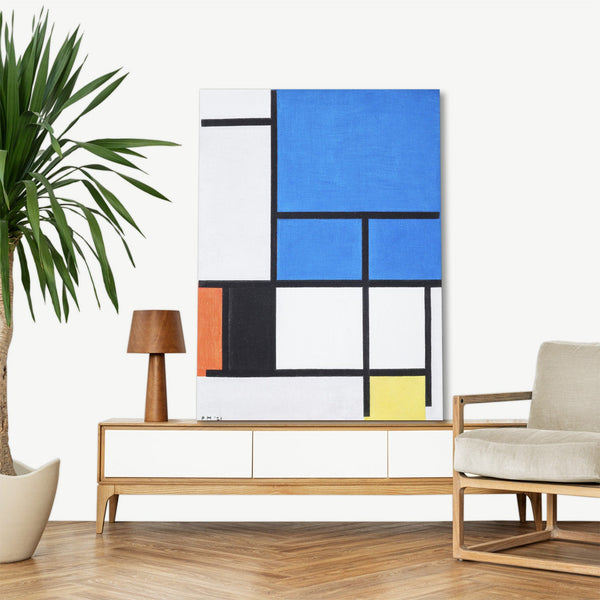 Quadro Stampa su Tela con Telaio in Legno Piet Mondrian - Composition with Large Blue Plane, Red, Black, Yellow, and Gray