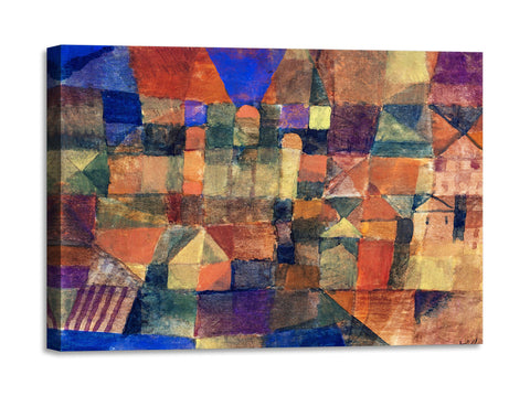 Quadro Stampa su Tela con Telaio in Legno Paul Klee - City with the three domes