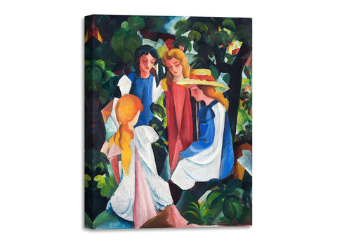 Quadro Stampa su Tela con Telaio in Legno August Macke - Four Girls