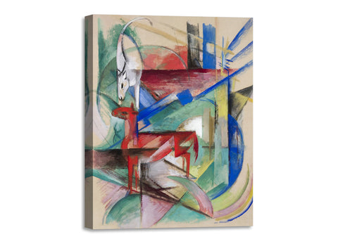 Quadro Stampa su Tela con Telaio in Legno Franz Marc - Landscape with Animals