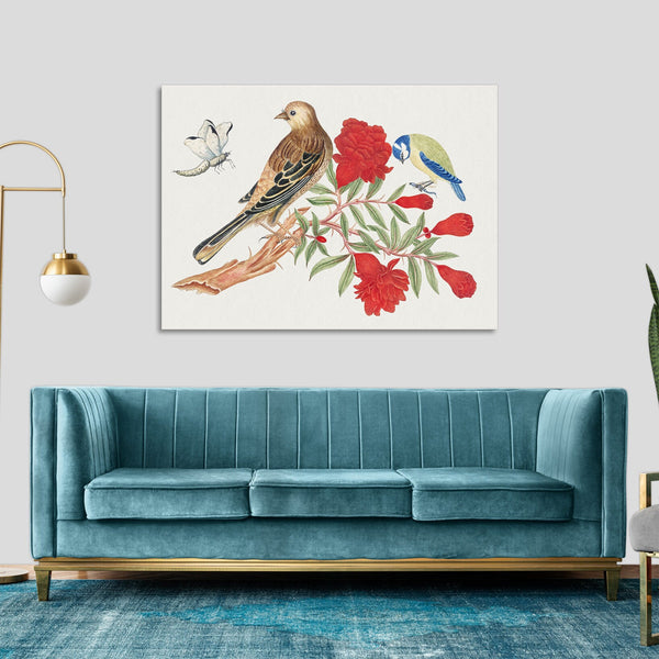 Quadro Stampa su Tela con Telaio in Legno Brown and black bird and blue and yellow birds